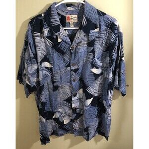 Hilo Hattie Hawaiian Original Men's Tropical Button Down Shirt Blue XL
